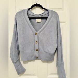 Abercrombie & Fitch Cropped Blue Knit Sweater Cardigan Medium